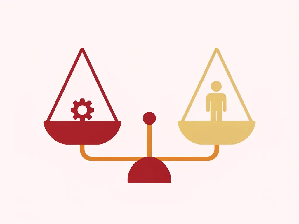 A balanced scale with an AI gear on one side and a human figure on the other